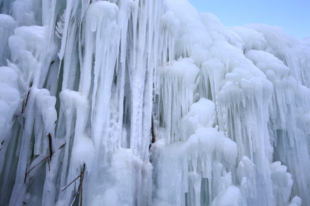 Ice waterfall, natural landscape in winter