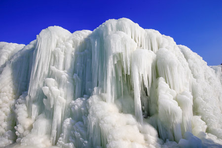 Ice waterfall, natural landscape in winter