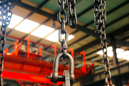 Old chains and chains on industrial equipment, factory equipment and facilitiesの写真素材
