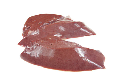 Pig liver is very fresh on a white background.
