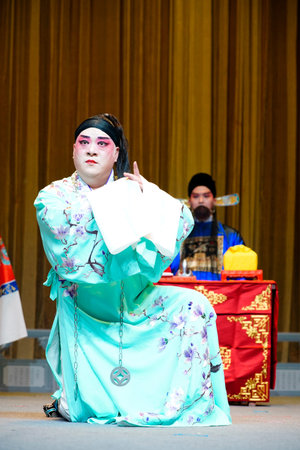 Luannan County, China - On February 7, 2026, in Luannan County, Tangshan City, Hebei Province, the classic Peking Opera play "Embroidered Shoes" was performed brilliantly on the local stage.のeditorial素材