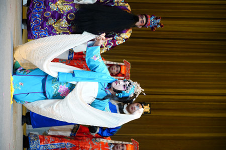 Luannan County, China - On February 7, 2026, in Luannan County, Tangshan City, Hebei Province, the classic Peking Opera play "Embroidered Shoes" was performed brilliantly on the local stage.のeditorial素材