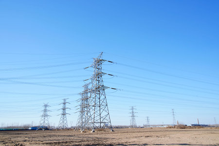 Pylon, high-voltage tower sky background, Electric power industry equipment