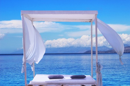Beach lounge, sundeck on sea beautiful view for vacation and summerの写真素材