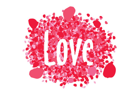 Rose flowers petals, romantic border frame with text love, happy valentines day, vector illustration isolated on whiteのイラスト素材
