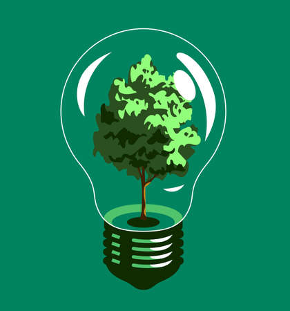 Clean energy nature concept, ecology, tree plant in light bulb, icon, graphic symbol, creative idea. Vector illustration on colorのイラスト素材