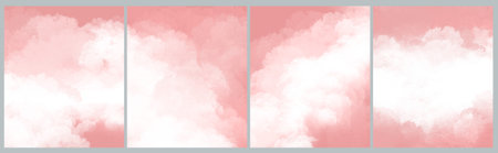 Set of light pink or red watercolor backgrounds, wet wash splash, hand drawn blots, vector illustration. Template design for greeting card, banner, poster, cover, invitation card, brochureのイラスト素材