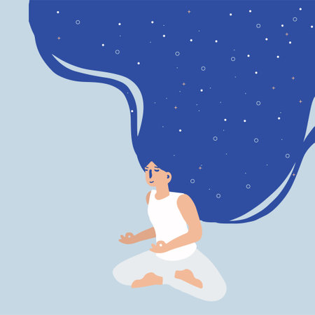 Woman meditating and practicing yoga concept. The girl sits in the lotus position. the thought process and the search of idea. Vector illustrationのイラスト素材