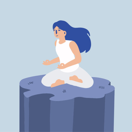 Woman meditating and practicing yoga concept. The girl sits in the lotus position. the thought process and the search of idea. Vector illustrationのイラスト素材