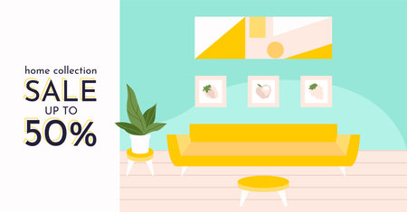 Modern Flat Furniture Concept. Banner Discount Sale Advertisement Flyer Design Template Vector Illustrationのイラスト素材