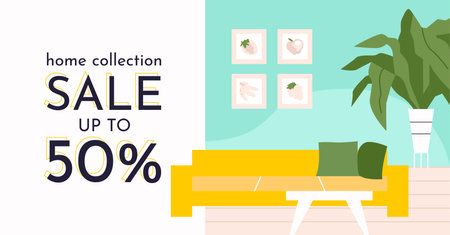 Modern Flat Furniture Concept. Banner Discount Sale Advertisement Flyer Design Template Vector Illustrationのイラスト素材