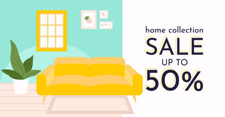 Modern Flat Furniture Concept. Banner Discount Sale Advertisement Flyer Design Template Vector Illustrationのイラスト素材