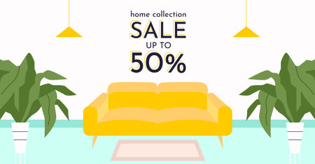 Modern Flat Furniture Concept. Banner Discount Sale Advertisement Flyer Design Template Vector Illustrationのイラスト素材