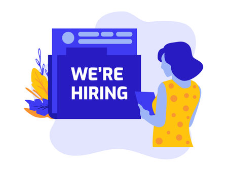 Hiring and Online Job Recruitment Concept. Suitable for web page banner, infographics, hero images, presentation. Flat vector illustration isolated on white backgroundのイラスト素材