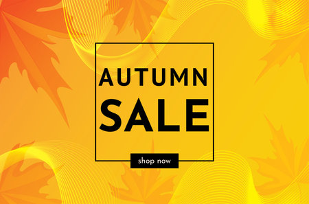 Autumn sale discount offer with maple leaves, banner and background vector illustrationのイラスト素材