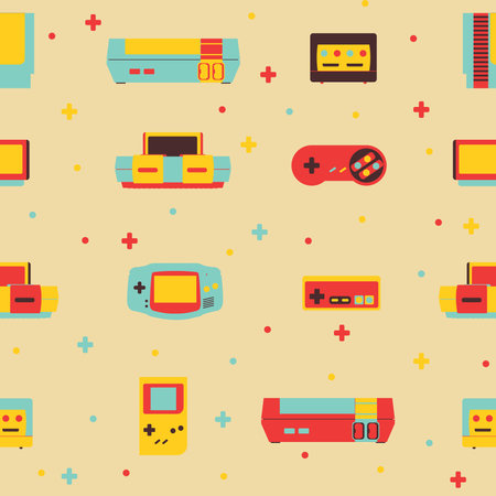 Retro Video Game Consoles Background Seamless Patternのイラスト素材