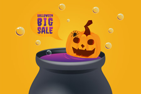 Halloween Pumpkin sale 50 percent off discount concept. Banner and background vector illustrationのイラスト素材