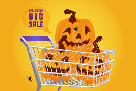Halloween Pumpkin sale 50 percent off discount concept. Banner and background vector illustrationのイラスト素材