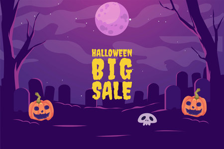 Halloween Pumpkin sale 50 percent off discount concept. Banner and background vector illustrationのイラスト素材