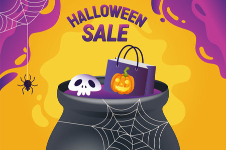 Halloween Pumpkin sale 50 percent off discount concept. Banner and background vector illustrationのイラスト素材