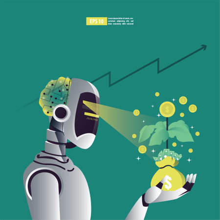 Return on investment concept, ROI chart and graph, Business, profit, and success. Growing money tree, Gold coins on branches. Symbol of wealth. Flat style background vector illustrationのイラスト素材