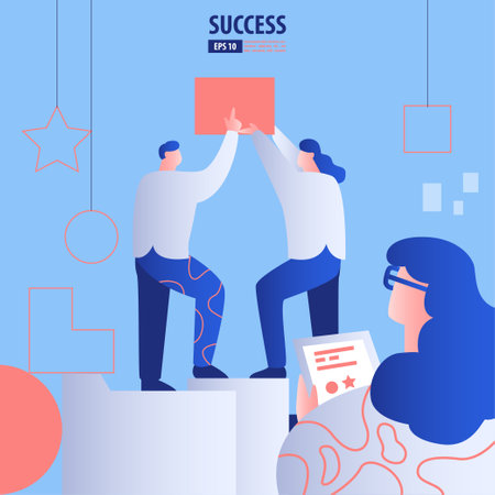 Teamwork and development concept. People build together to be success. Business vector illustrationのイラスト素材