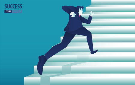 Businessman running into stairway to success. Catch the opportunity.  background vector illustrationのイラスト素材