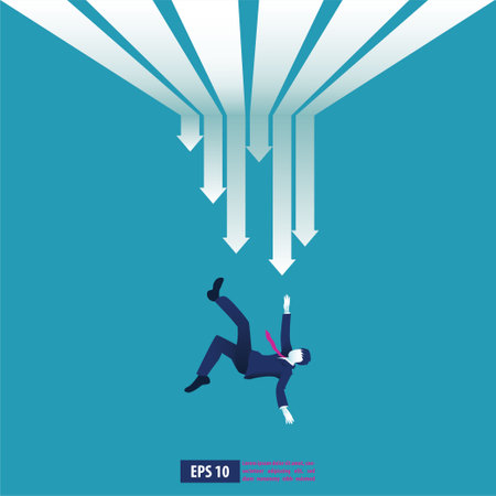 Bankruptcy vector illustration  concept. Businessman with broke company. global financial crisis with arrow decrease symbol. economy drop, lost,and bankruptのイラスト素材
