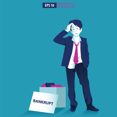 Bankruptcy vector illustration  concept. Businessman with broke company. global financial crisis with arrow decrease symbol. economy drop, lost,and bankruptのイラスト素材