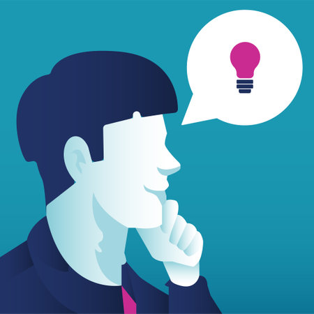 A man thinking about business concept. Open head with lamp idea concept. Background vector...