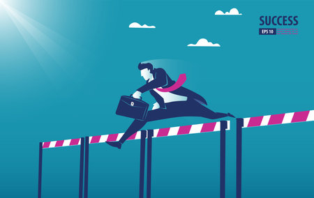 Businessman jumping from obstacles to success. Achievement  background vector illustrationsのイラスト素材