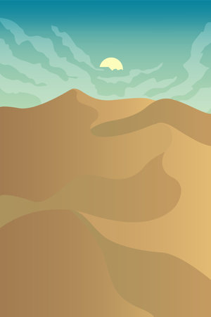 Minimalist desert panorama landscape with sand dunes and clear blue sky on very hot sunny day summer  concept. Scenery nature  background vector illustrationのイラスト素材