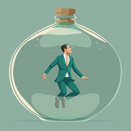 Businessman with suit trapped in a glass of jar. thinking outside the box concept vector illustrationのイラスト素材