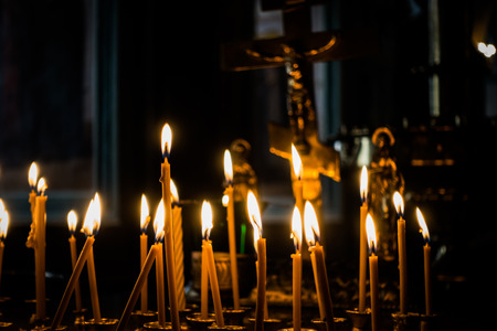 Candlelight in the church. Candlelight of god.の写真素材
