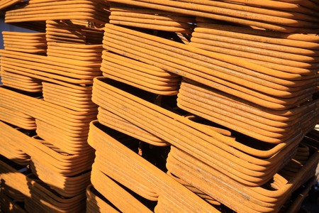 steel bars construction materials stacked together, in a construction site, Luannan County, Hebei Province, China.の写真素材