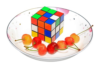 colorful cube on a white background, a very well-known puzzle game toys.の写真素材