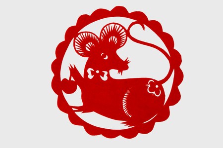 chinese paper-cut works in simple color backgroundの写真素材