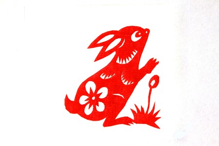 chinese paper-cut works in simple color backgroundの写真素材