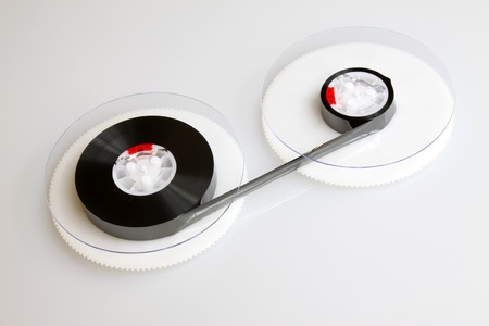 magnetic tape on a white background, closeup of picturesの写真素材
