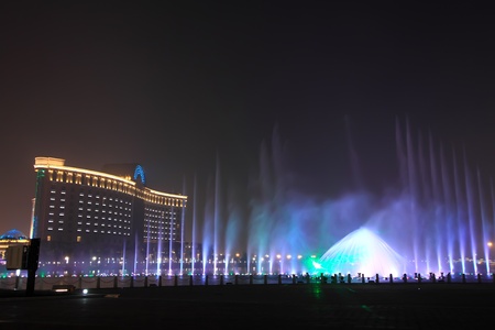 color music fountain at night in northern chinaのeditorial素材