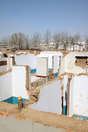 closeup of destroyed walls in a town in chinaのeditorial素材