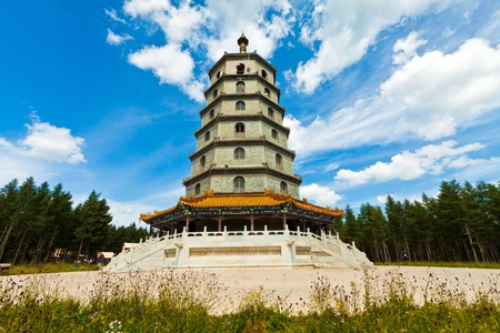 ancient chinese traditional buildings in the grassland in China