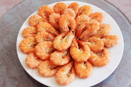 closeup of dried shrimp in a restaurant の写真素材