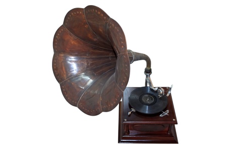 retro gramophone on white backgroundの写真素材