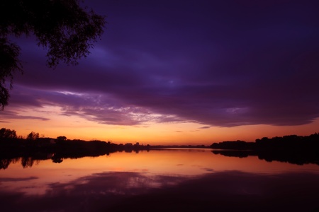 sunset by the river north chinaの写真素材