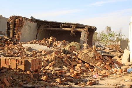 wreck of the wall after earthquake disaster in china