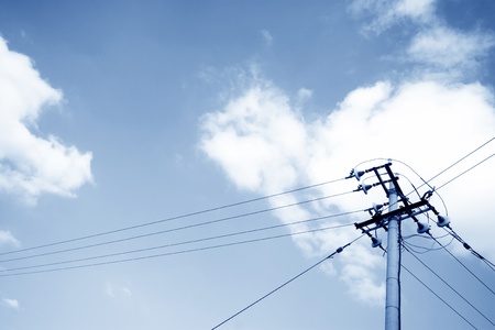 closeup of blue sky telegraph pole  の写真素材