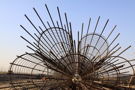 steel rebar component in a construction site, North China.