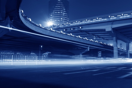 night scene of the prosperous city, under the viaduct in beijing, China