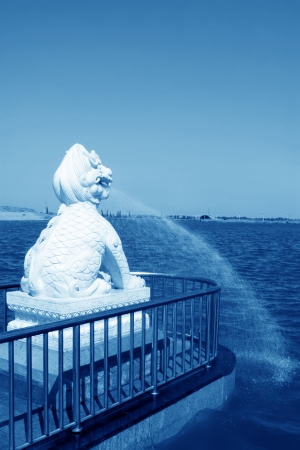 lion modelling of hydraulic device in a park, north chinaの写真素材